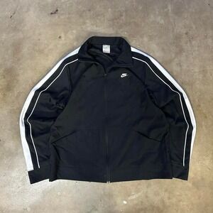 Vintage 00s Y2K Black White Striped Nike Track Jacket Size XL